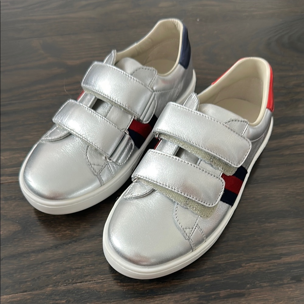 Gucci Silver Kids Sneakers with Velcro